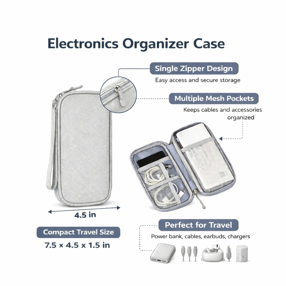 Electronics Organizer Cable Organizer Travel Tech Accessory Storage Pouch